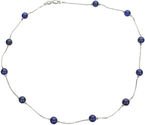 Vista 2 de Collar de cadena de plata esterlina con cuentas de piedra de lapislázuli azul