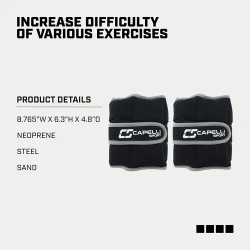 Vista 3 de Capelli Sport Ankle and Wrist Weights, Adjustable Level Leg and Arm Weights, Black, 10 lbs, Set of 2