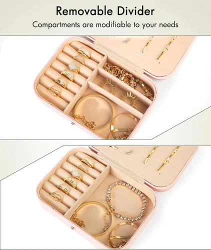 Vista 4 de Quatish Estuche de joyería de viaje, organizador de viaje de joyería, caja de joyería pequeña portátil para mujeres, mini estuche de joyería