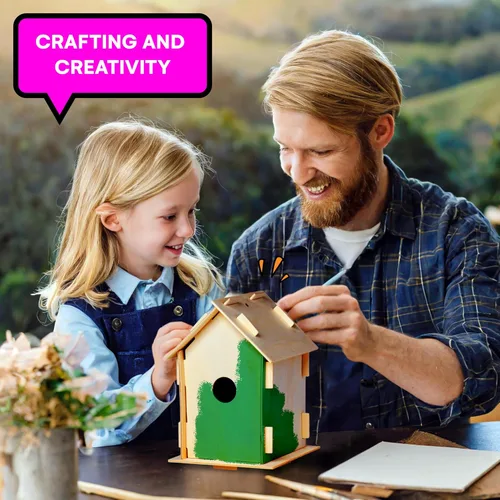Vista 2 de Neliblu Paquete de 2 kits de casa de pájaros para niños, 6.1 x 5.9 x 3.0 pulgadas, manualidades y decoración de jardín, precortados, fáciles