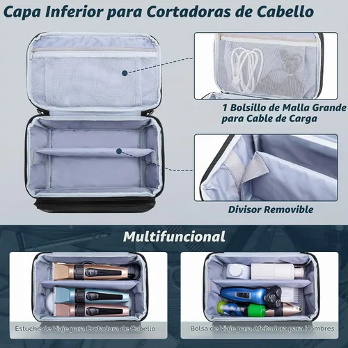 Vista 3 de CURMIO Estuche de transporte de viaje para cortapelos, suministros de peluquería de doble capa, bolsa de almacenamiento compatible