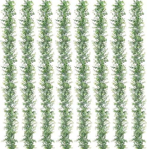 Vista 12 de Dolicer Guirnalda de eucalipto, paquete de 2 unidades, vegetación sintética de 12 pies, guirnaldas colgantes falsas para telón de fondo de boda