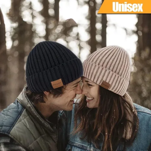 Vista 5 de Nertpow Beanie Hat for Men and Women, Winter Warm Fleece Lined Thermal Trendy Thick Knit Skull Cable Cuff Cap
