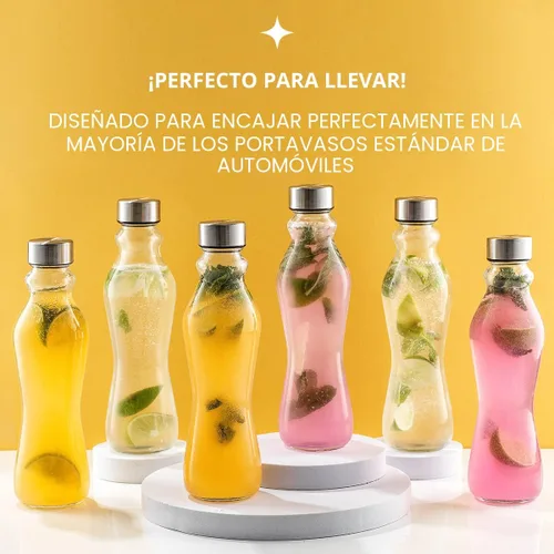 Vista 5 de JoyJolt Juego de botellas de agua de vidrio de primavera de 6 a 18 onzas con tapas de acero inoxidable, botellas de vidrio con tapas a prueba