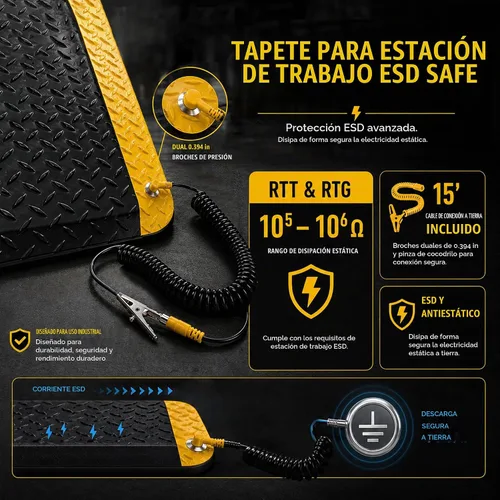 Vista 2 de Tapete conductor antifatiga ESD de 3 x 5 pies, placa de diamante duradera y resistente, alfombrilla ergonómica de esponja suave, antideslizante