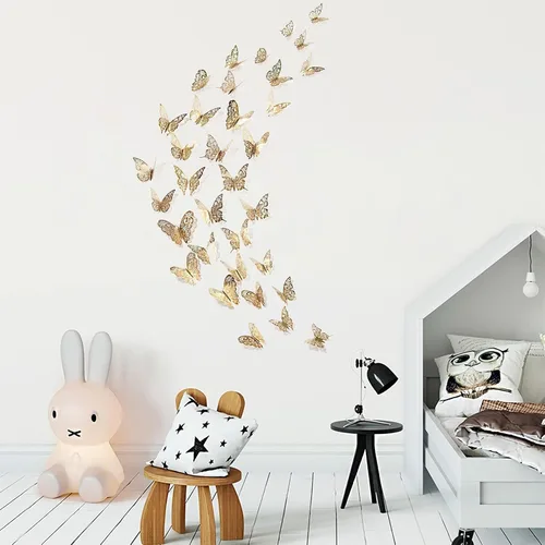 Vista 2 de Calcomanía de pared de mariposa dorada champán, mosca de mantequilla, para cumpleaños, boda, baby shower, decoración de sala de estar, dormitorio