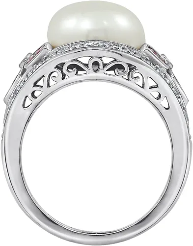Vista 2 de Tienda Collection Platinum-Plated Sterling Silver Infinite Elements Cubic Zirconia Vintage Freshwater Cultured Pearl Cocktail Ring