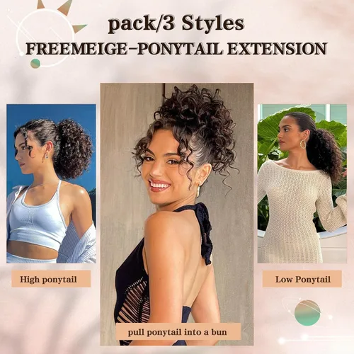 Vista 6 de FREEMEIGE Extensión de cola de caballo, cola de caballo rizada ondulada de 8 pulgadas para mujeres negras, corto, suave, natural, sintético, grueso