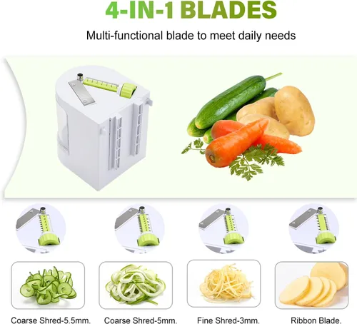 Vista 2 de Spiralizer - Cortador de verduras 4 en 1 cuchillas giratorias para verduras, máquina de fideos en espiral de calabacín con fuerte ventosa, cortador