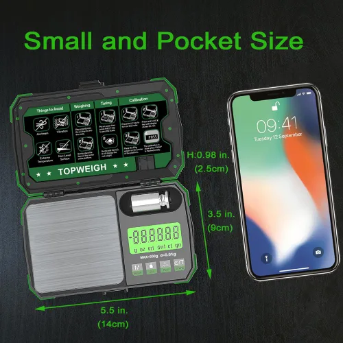 Vista 6 de Báscula de gramos con funda con cremallera, 17.64 oz x 0.0004 oz Verde