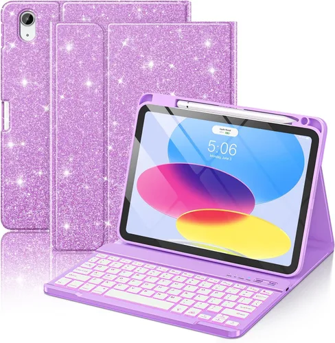 Vista 13 de FUWANG for iPad A16 11th 10th Generation Case with Keyboard - Detachable Backlit Glitter Folio Keyboard with Pencil Holder for iPad A16 11th Gen