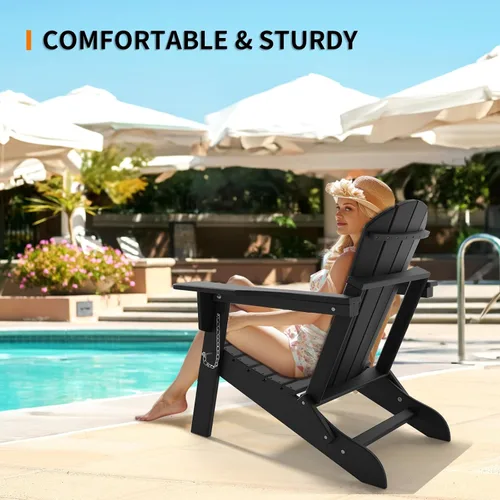 Vista 5 de VINGLI Sillas Adirondack de plástico, plegables con soporte para tazas, material de polietileno de alta densidad impermeable, cómoda capacidad
