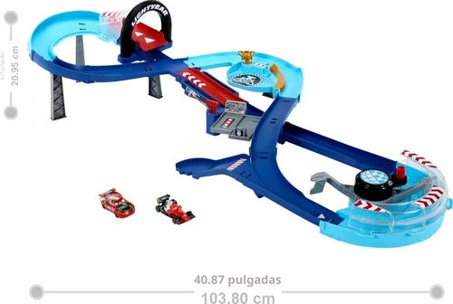 Vista 5 de Mattel Disney y Pixar Cars Set de Juego con 2 Vehículos de Juguete, Lightning McQueen y Francesco Bernoulli, Pista de Carreras GRC con Salto