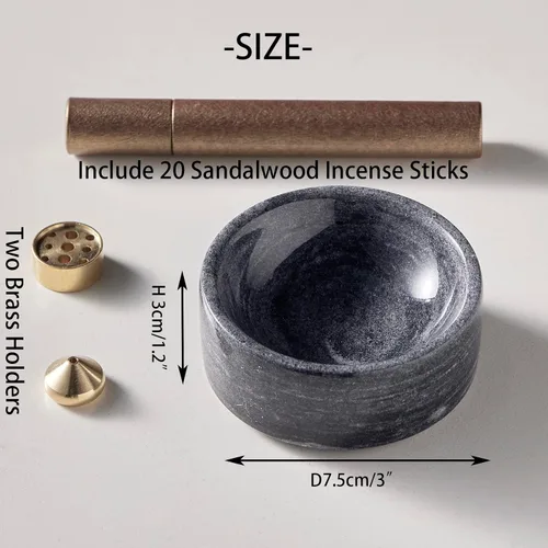 Vista 2 de Juego de soportes de incienso 100% mármol, quemador de incienso japonés, colector de cenizas, soporte de incienso con palo de incienso de sándalo
