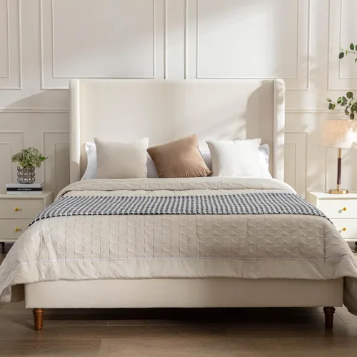 Vista 17 de Base de cama tapizada tamaño Queen, cabecera acolchada de 54" con respaldo geométrico, plataforma tapizada para dormitorio de niños, adolescentes