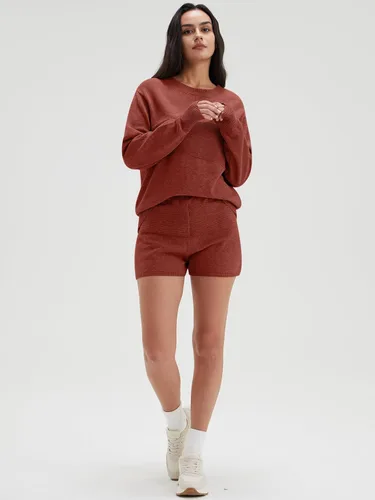 Vista 5 de DEEP SELF Conjunto de 2 piezas para mujer, suéter casual de manga larga, sin botones y pantalones cortos, conjunto de ropa de descanso