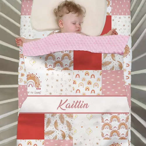 Vista 3 de Juego de ropa de cama personalizado para cuna de bebé para niñas, juego de ropa de cama personalizada para cuna con nombre, ropa de cama colorida
