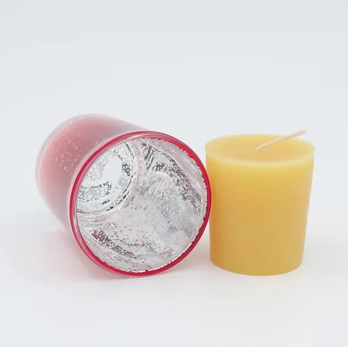 Vista 4 de Velas votivas de cera de abeja cruda 100% pura en soporte de vidrio (rosa con oro, 1) Sin perfume, naturalmente ligeramente perfumado a miel