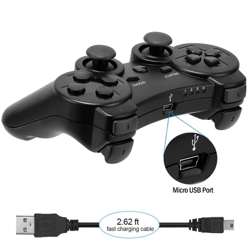 Vista 4 de Ceozon PS3 Controller Wireless 2 Pack Gamepad Compatible for PS3 Remote Joystick with Charging Cables Black and Black