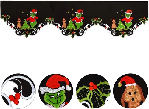 Vista 2 de Grelucgo Bufanda bordada de Navidad para mantel de Navidad, 70 x 17 pulgadas (Grinch)