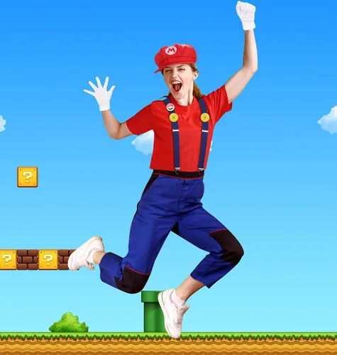 Vista 5 de Lomealy Super Bros Gorras Gorras Bigotes Tirantes Elásticos Guantes Botones Cosplay Disfraz