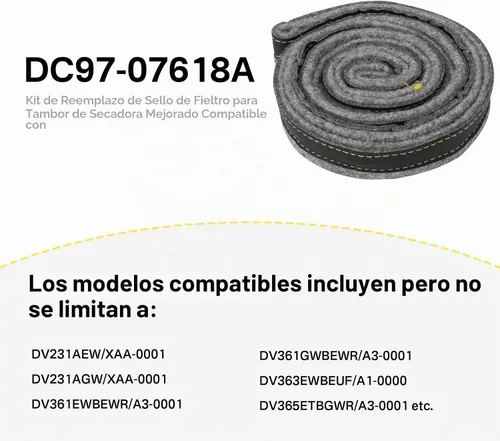 Vista 5 de DC97-07618A Kit de repuesto de sello de fieltro de tambor de secadora mejorado para Samsung DV42H5200EW DV42H5000EW DV45K6500EV DV48H7400EW