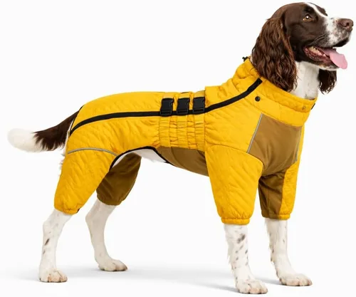 Vista 14 de Abrigo cálido para perros de doble capa, chaleco para perros, 4 patas cubiertas, resistente al viento, impermeable, reflectante, gris XS - L