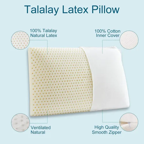 Vista 2 de JOTOM Almohada Talalay 100% natural de látex para dormir, almohada Queen de lujo para dormir de lado, espalda y estómago, funda de algodón