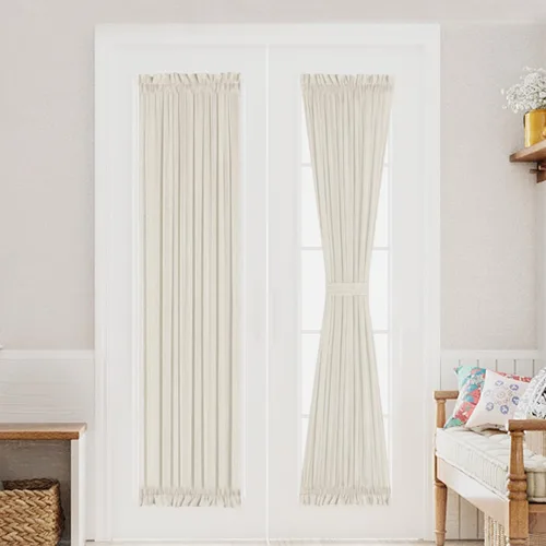 Vista 26 de Turquoize Elegantes cortinas de lino para puerta francesa, paneles de cortina de filtrado de luz, panel de lino con bolsillo para barra, panel