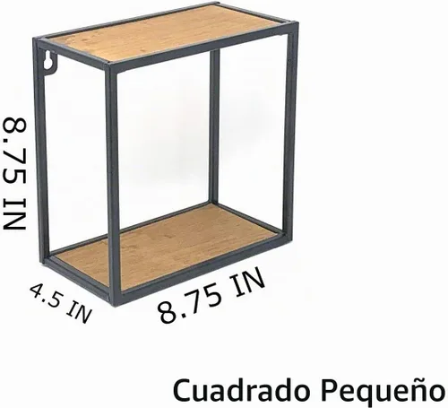 Vista 6 de allgala Juego de 4 estantes flotantes con marco de metal negro con acabado de madera