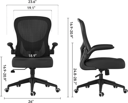 Vista 2 de Hbada - Silla de oficina ergonómica, silla de escritorio con ruedas silenciosas de poliuretano, silla de computadora de malla transpirable