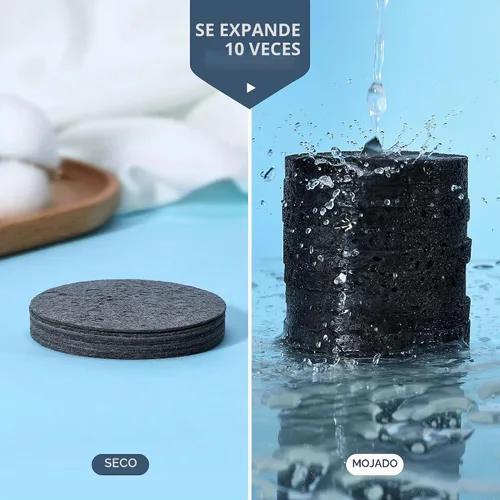 Vista 4 de GAINWELL 50 esponjas faciales comprimidas negras para limpieza facial diaria y exfoliación, esponjas 100% naturales para cosmética y spa para Negro