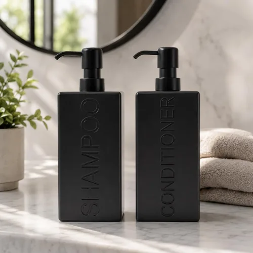 Vista 10 de Dispensador rectangular de resina para baño, champú y acondicionador de baño, botella de lavado corporal, diseño moderno de bomba recargable Gris