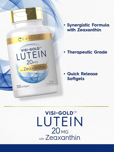 Vista 3 de Carlyle Luteína y zeaxantina 20 mg 300 cápsulas blandas Vitaminas para la salud ocular Suplemento sin OMG y sin gluten