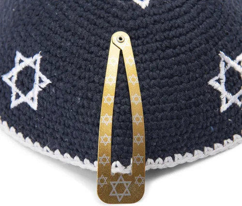 Vista 2 de JL Kippah - Estrella de David (algodón, 5.9 in), color azul medianoche y negro, marino