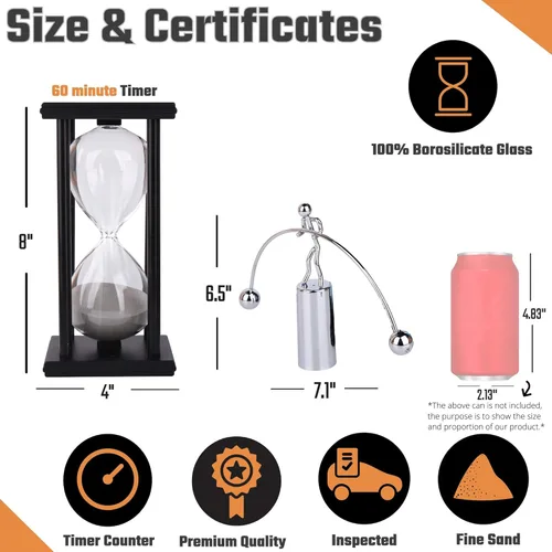 Vista 4 de Reloj decorativo con temporizador de arena, reloj de arena con movimiento de equilibrio físico, escultura de juguete de escritorio (gris claro) 60