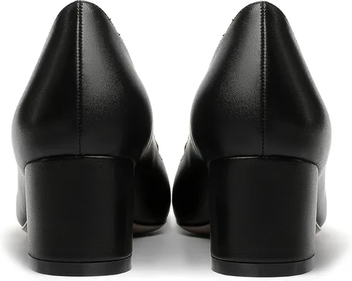 Vista 4 de MERRORI Zapatos de tacón bajo y grueso con punta cuadrada mate para mujer, de 2 pulgadas