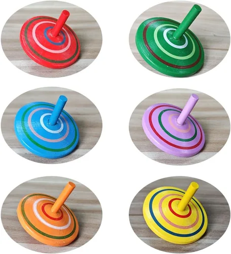 Vista 3 de GoodPlay Giroscopio, 3 unids/set hecho a mano pintado madera spinning Tops, juguetes educativos de jardín de infantes
