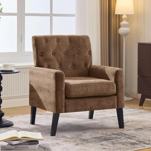 Vista 30 de Sillas decorativas modernas de mediados de siglo, silla de oficina de felpilla beige para recepción, silla de club tapizada para sala de estar