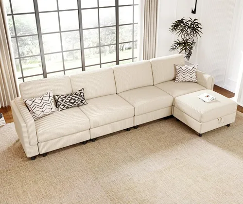 Vista 10 de KKL Sofá cama modular modular con otomana de almacenamiento, sofá cama convertible en forma de L/U para sala de estar, diseño reversible moderno