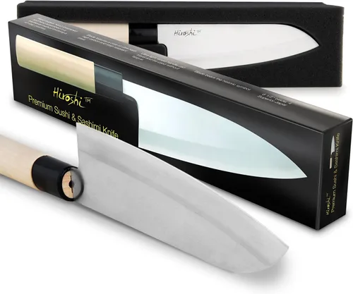 Vista 7 de HIROSHI Juego de cuchillos de sushi y sashimi, 4 piezas de acero inoxidable de alto carbono, cuchillos de chef japoneses con mango de madera