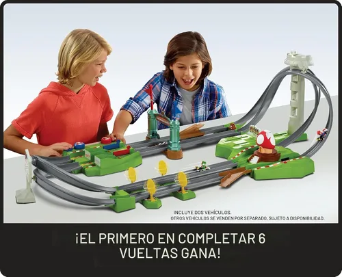 Vista 3 de Hot Wheels Mario Kart Circuit Juego de pistas y 2 vehículos de juguete, juego de carreras incluye Booster, más karts de Mario y Yoshi
