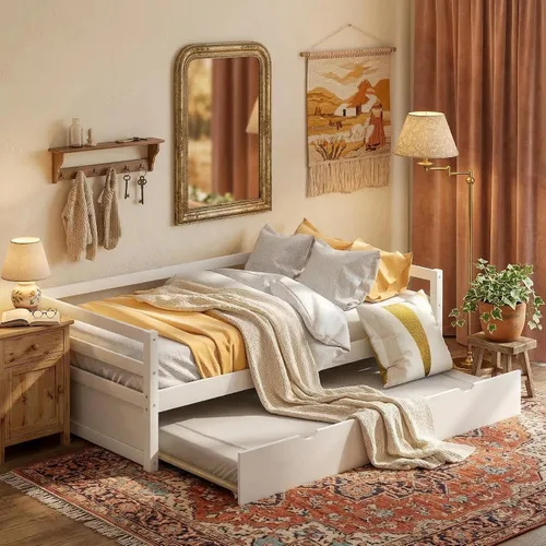 Vista 11 de Merax Sofá cama tamaño individual con nido, marco de sofá cama de madera maciza, color espresso