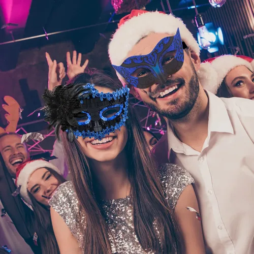 Vista 7 de SIQUK Juego de máscaras para parejas, máscara veneciana para disfraz de fiesta