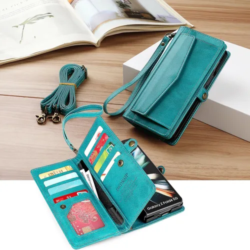 Vista 3 de Funda tipo cartera para Samsung Galaxy Z Fold 3 para mujer con 【Soporte para S Pen】, soporte para tarjetas con bloqueo RFID, funda de teléfono