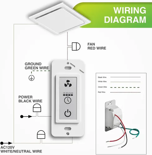 Vista 7 de Homewerks 7150-11 - Interruptor de control LCD para ventilador de baño con temporizador para interruptor de 2 funciones