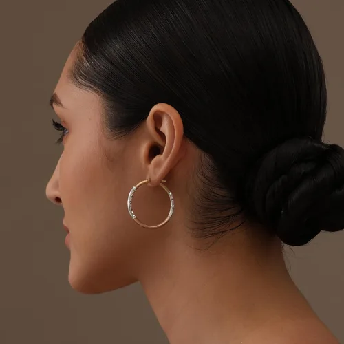 Vista 2 de LeCalla Joyería de plata de ley - Aretes de aro de tres tonos con corte de diamante para mujer, Plata de ley, no conocido