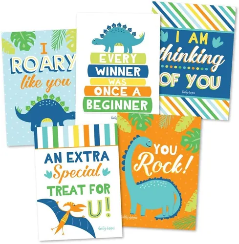 Vista 6 de Notas para la lonchera para niños: 25 notas inspiradoras y motivacionales para niños, tarjetas de almuerzo de dinosaurio con afirmaciones positivas