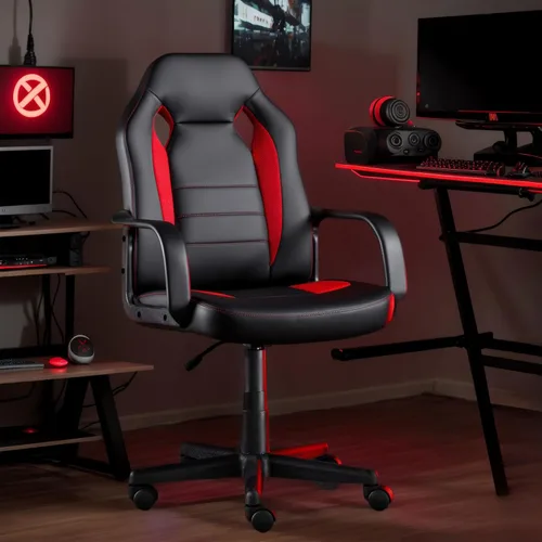 Vista 4 de Silla ergonómica de videojuegos para computadora, oficina en casa, carreras, escritorio ejecutivo de video, de piel sintética, para adultos