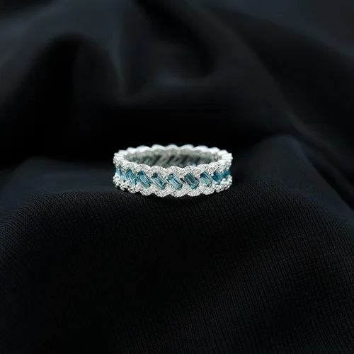 Vista 2 de Natural London Blue Topaz Baguette Wedding Band, AAA Quality 10K oro blanco